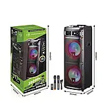 Потужна портативна акустична система +2 караоке мікрофона HS-TD1298-80W (12"х2) з RGB-підсвіткою, фото 7