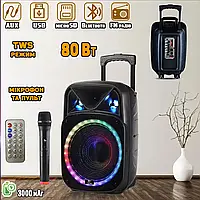 Портативна акустична система з караоке мікрофоном TWS W1308-8"x1 Bluetooth колонка з RGB 10W