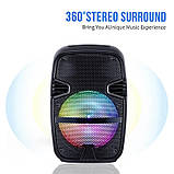 Портативна акустична система з караоке мікрофоном TWS-6008-8"x1 з RGB-підсвіткою 10W, стерео 360°, фото 6