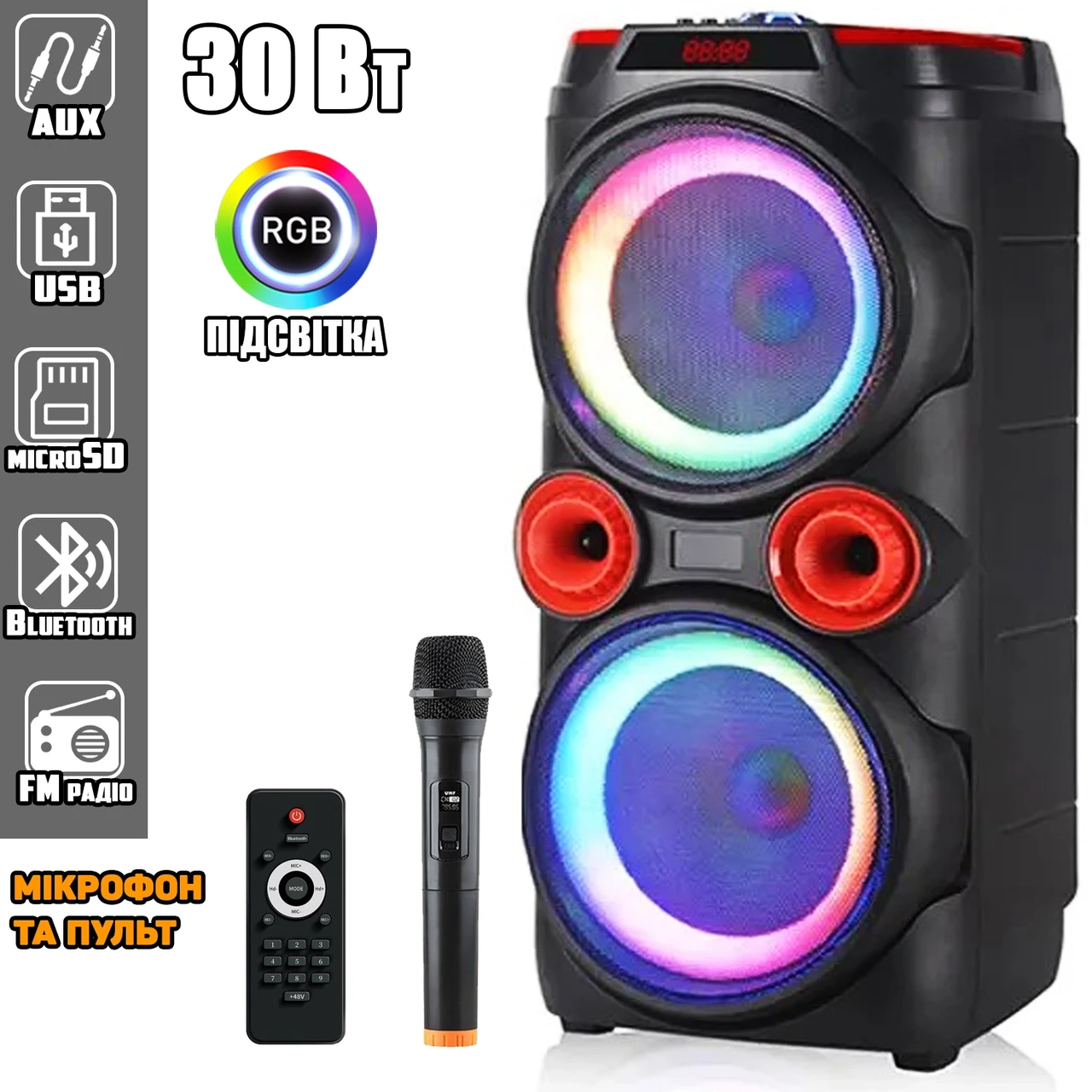 Портативна акустична система з караоке мікрофоном Winso GZ-X910-10"x2 Bluetooth колонка + Пульт