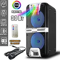 Портативна акустична система +1 караоке мікрофон HANSUO HS-TD0699-6.5"х2 Bluetooth колонка 30W