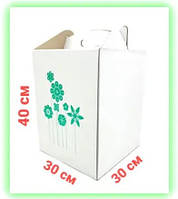 Картонная коробка белая с цветочным принтом для торта 300*300*400 мм, коробка для упаковки торта Korob(1)