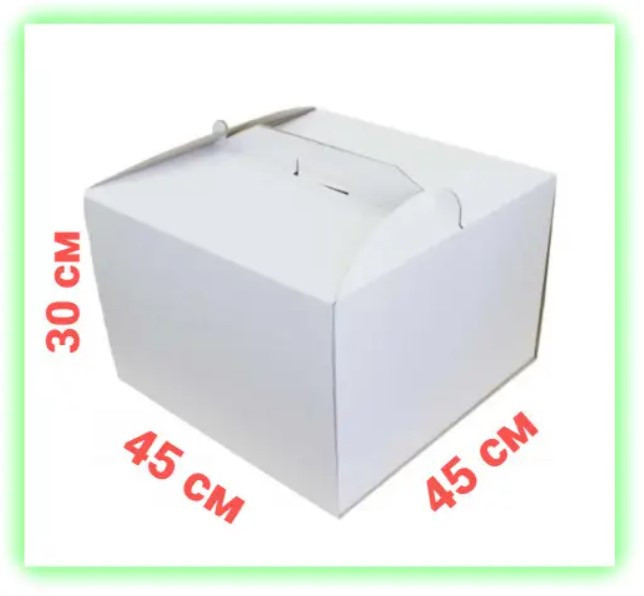 Біла картонна коробка для торта пряника 450*450*300 мм самозбірна з плоскою ручкою Korob (1)