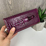 Шкіряний жіночий гаманець крокодил, жіночий клатч-гаманець з крокодилом натуральна шкіра, фото 3