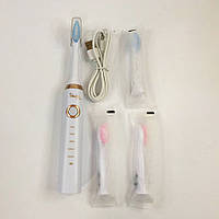 Электрическая зубная щетка Shuke SK-601 аккумуляторная. Ультразвуковая щетка для зубов + 3 насадки. ME-136