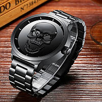 Металлические мужские наручные часы с черепом в стиле PHILIPP PLEIN черные