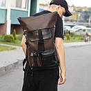 Стильний рюкзак Roll top Rytm з еко шкіри коричневий з відділенням для ноутбука на 20-25 л ролтоп, фото 8