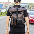 Стильний рюкзак Roll top Rytm з еко шкіри коричневий з відділенням для ноутбука на 20-25 л ролтоп, фото 2