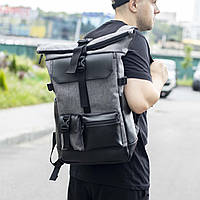 Стильный городской рюкзак Roll top Rytm серый тканевой с отделением для ноутбука на 20-25 литров роллтоп