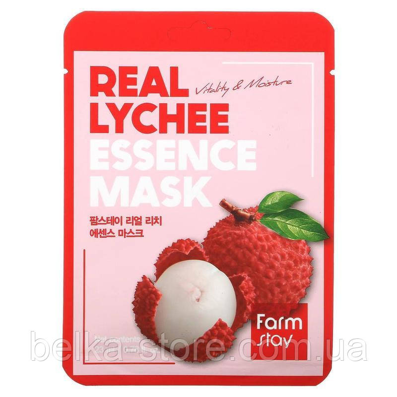 Тканинна маска для обличчя з екстрактом лічі FarmStay Real Lychee Essence Mask, фото 1
