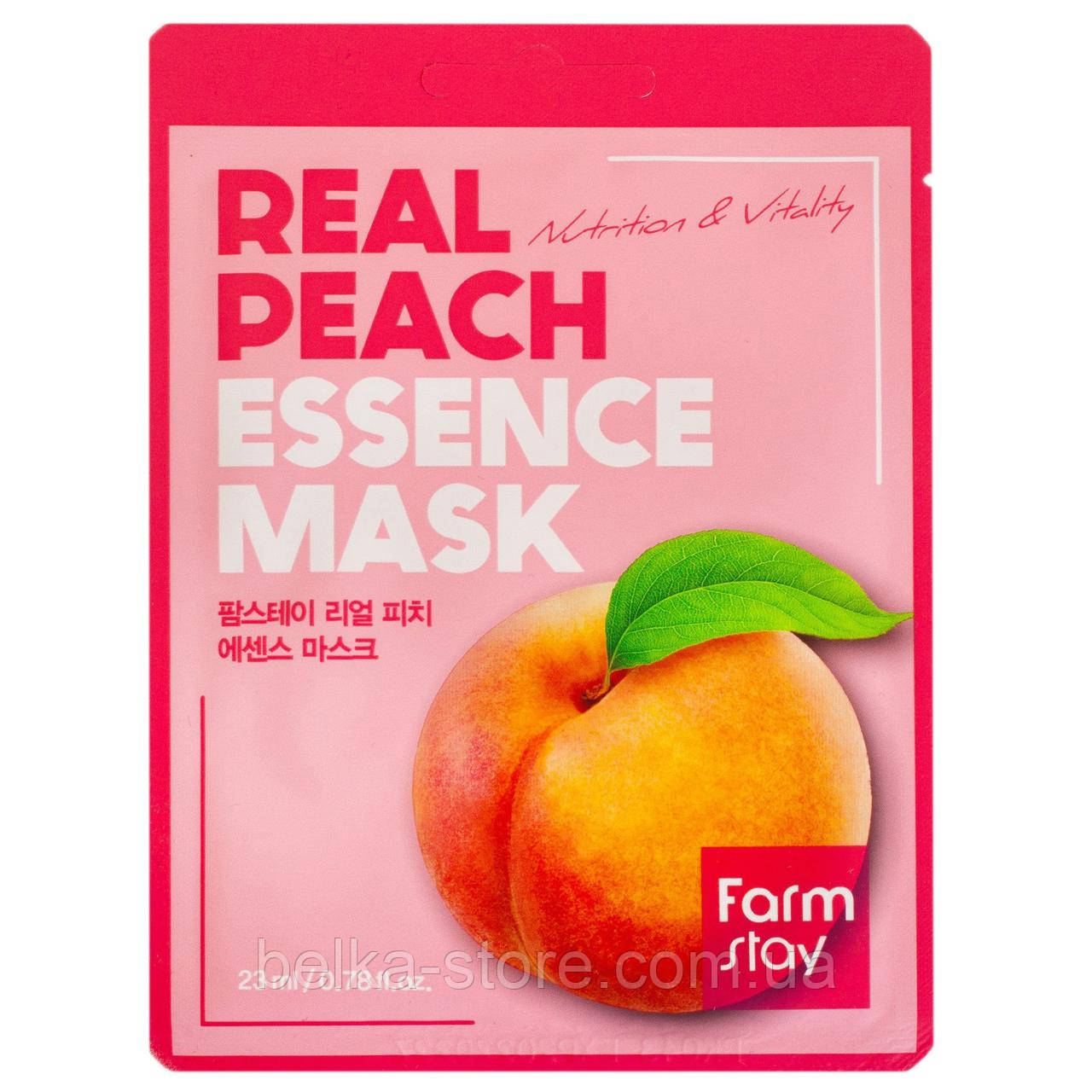 Тканинна маска для обличчя з екстрактом персика FarmStay Real Peach Essence Mask, фото 1