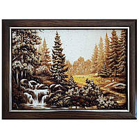 Картина "Лесной водопад" из янтаря 40х60