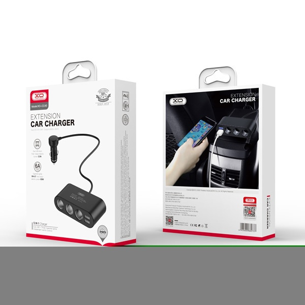 Трійник прикурювача XO CC40 3 прикурювача 6 A + 2 USB, фото 1