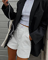 Женский пиджак оверсайз, удлиненный пиджак с карманами, застегивается на пуговицу, с плечиками, костюмка Черный, M/L