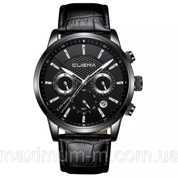 Чоловічі стильні водонепроникні годинники CUENA 6805 Black