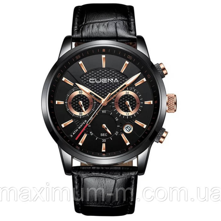 Чоловічі стильні водонепроникні годинники CUENA 6805 Black-Copper