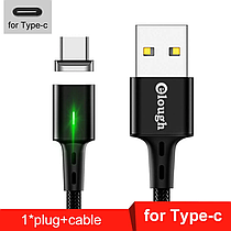 Elough E-Star 3A магнітний USB Type-C кабель. Швидке заряджання Qualcomm Quick Charge 3.0 Black