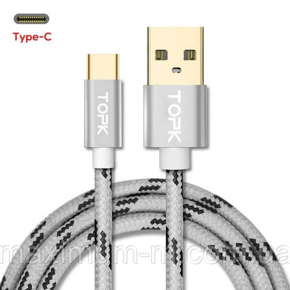 Оригінальний кабель TOPK AN09 Type-C Quick Charge 3A швидка зарядка 3A Grey (CT0109261610)