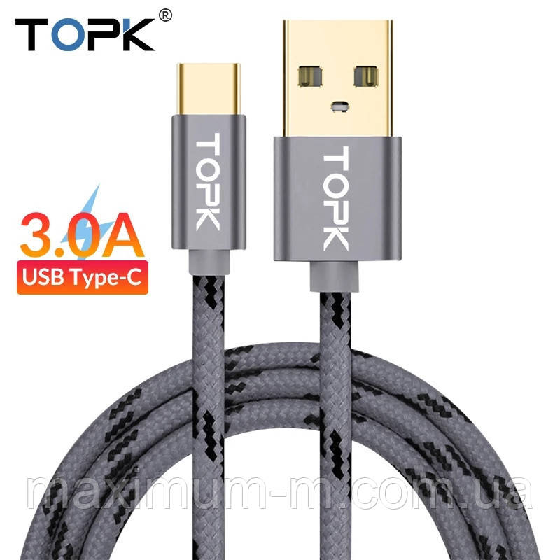 Оригінальний кабель TOPK AN09 Type-C Quick Charge 3A швидка зарядка 3A Dark Grey (CS0109802410)