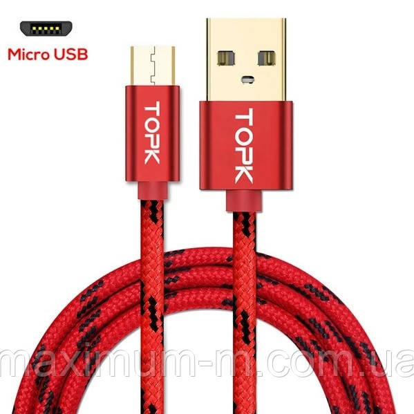 Оригінальний кабель TOPK AN09 Micro-USB Quick Charge 2.4A швидке заряджання Red (CT0109110610)