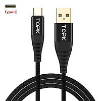 Оригинальный кабель TOPK AN42 Type-C Quick Charge 3A быстрая зарядка QC3.0 Black (CS0142800310)