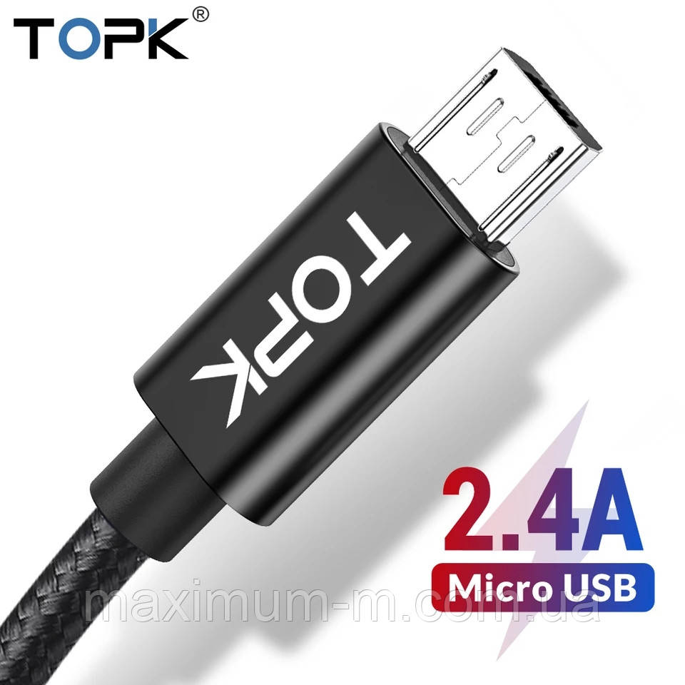 Оригинальный кабель TOPK AN18 Micro-USB Quick Charge 2.4A быстрая зарядка Black (CA18110310) - фото 1 - id-p1938789101