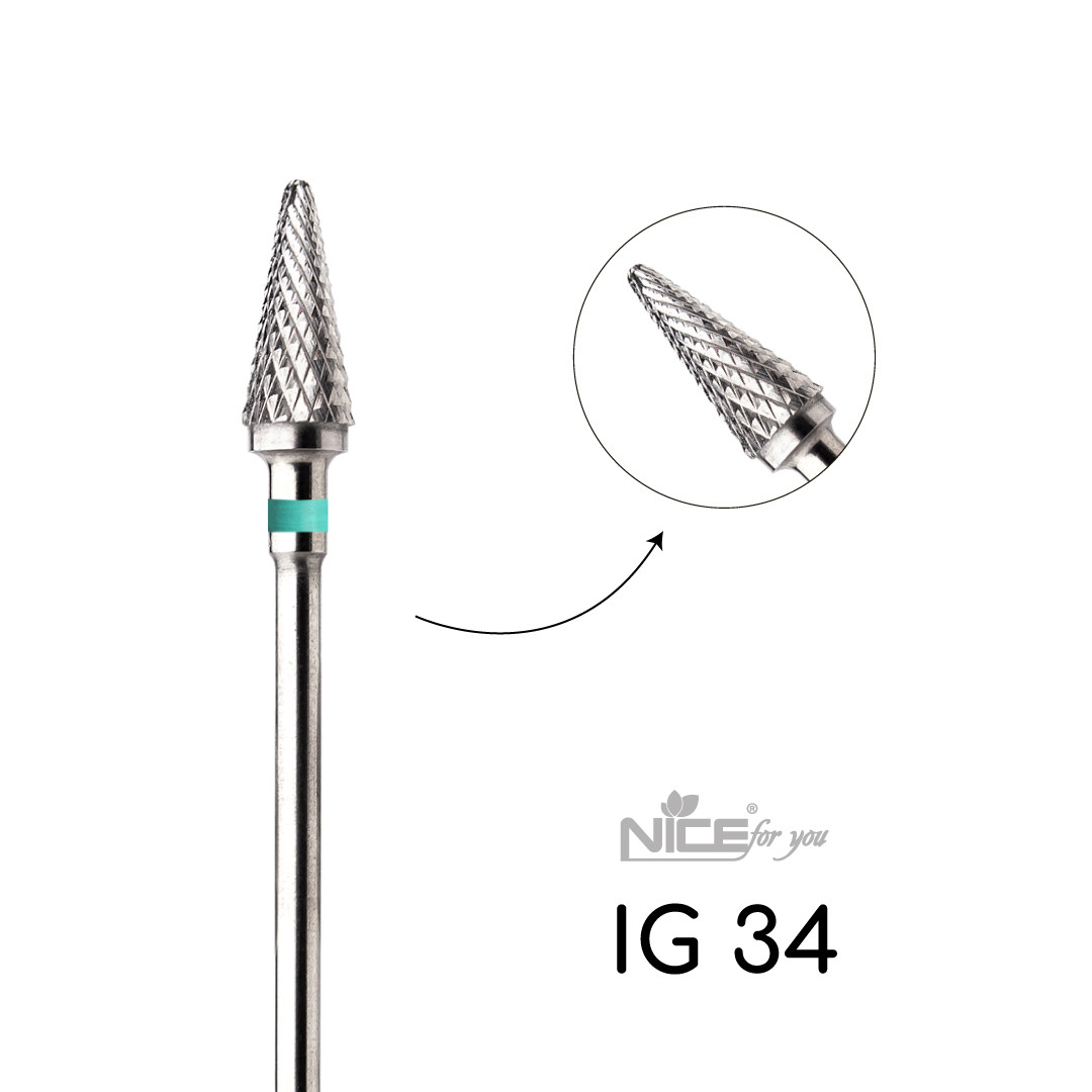 Фреза твердосплавна Nice for you Конус IG 34 Зелена насічка (d 6 мм, L 13 мм), фото 1