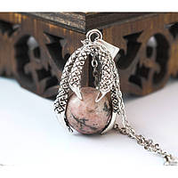 Оригинальный Кулон с цепочкой "Когти" из камня Родонит, Подвеска талисман для девушки с камнем