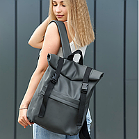 Женский міський рюкзак роллтоп Sambag RollTop Milton из экокожи, графитовый, серый