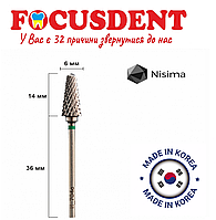 Твердосплавная фреза H704cK Nisima, конус с ровными боками зеленый абразив (фреза для маникюра)