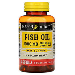 Жирні кислоти Mason Natural Риб'ячий жир з Омега-3, Omega-3 Fish Oil, 60 гелевих капсул (MAV-12235)