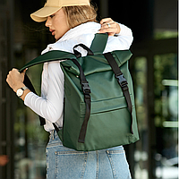 Женский городской рюкзак роллтоп Sambag RollTop Milton из экокожи зеленый