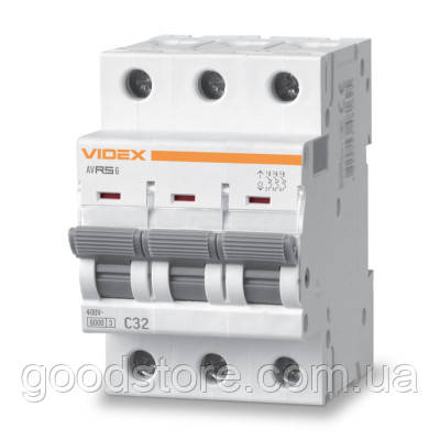 Автоматичний вимикач Videx_ RS6 RESIST 3п 32 А 6 кА C (VF-RS6-AV3C32)