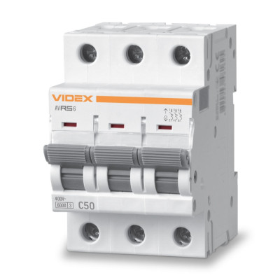 Автоматичний вимикач Videx_ RS6 RESIST 3п 50 А 6 кА C (VF-RS6-AV3C50)