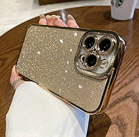 Силіконовий чохол для iphone 13pro Max 2в1 з камінням сваровскі золотий