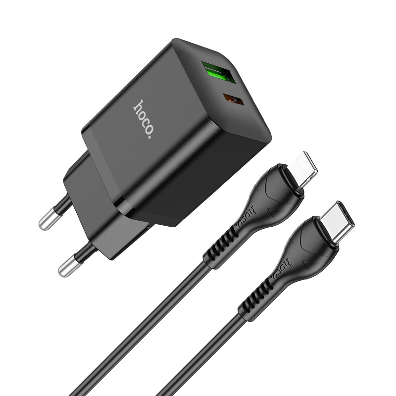 Home Charger Hoco для N28 Founder PD20W+QC3.0 (Type-C to iP)(EU) Black