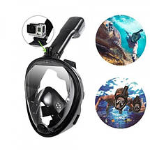 Маска для плавання панорамна Повнолицькова FREE BREATH (L/XL) M2068G з кріпленням для камери Чорний (IM 46622), фото 2