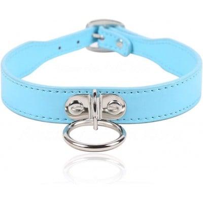 Нашийник із кільцем DS Fetish Collar, шкірозамінник, блакитний