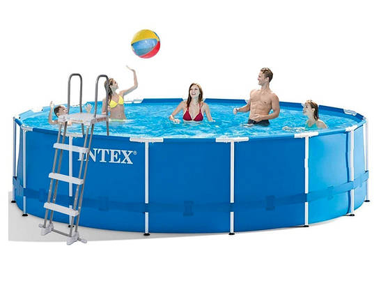 Басейн каркасний Intex 16805 л 457x122 см з тентом підстилкою і сходами Синій (IP-172517), фото 2