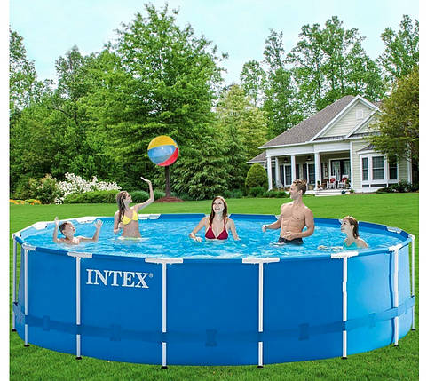 Басейн каркасний Intex 16805 л 457x122 см з тентом підстилкою і сходами Синій (IP-172517), фото 2