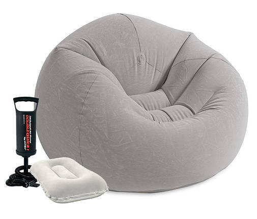 Надувне крісло Intex Beanless Bag з насосом і подушками Сірий 107х104х69 см (IP-172870), фото 2