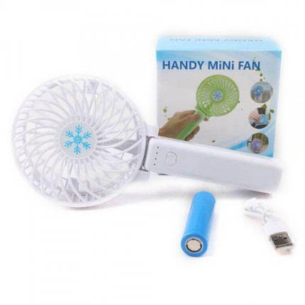 Портативний мінівентилятор акумуляторний Handy Mini Fan USB з ручкою і настільний із підставкою Білий, фото 2