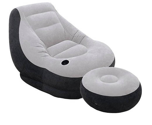 Надувне крісло для дому Intex Ultra Lounge з пуфом Сірий 130х99х76 см (IP-168054), фото 2