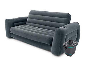 Двомісний надувний диван-трансформер Intex Pull-Out Sofa трансформер з насосом Чорний 203х224х66 см, фото 3