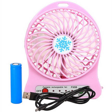 Портативний мінівентилятор акумуляторний Mini Fan 01 USB настільний з ліхтариком Рожевий, фото 2