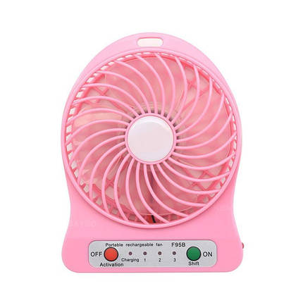 Портативний мінівентилятор акумуляторний Mini Fan 01 USB настільний з ліхтариком Рожевий, фото 2