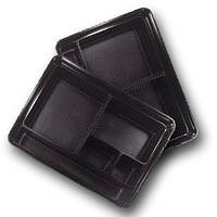Пластиковая упаковка для суши с делениями размер 27,5х19,5х4 см ПС-610 дно чёрное без крышки 50 шт/уп.
