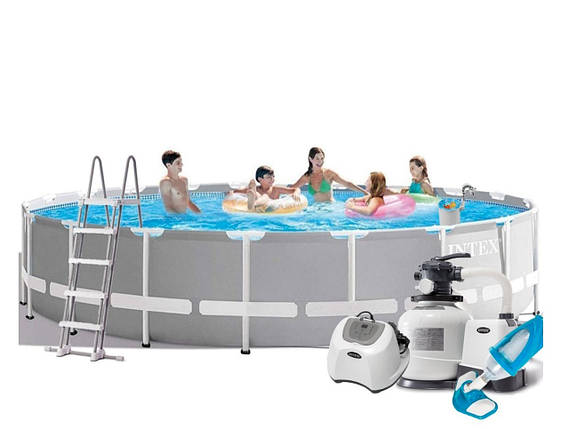 Басейн каркасний Intex Prism Frame 32695 л 610х132 см з насосом 10000 л/год 150 мл/11 г/год драбина тент, фото 2