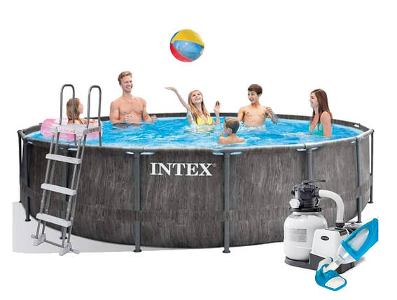 Каркасний басейн Intex Greywood 16805 л 457x122 см з насосом 6000 л/год сходами тентом і підстилкою Сірий, фото 2
