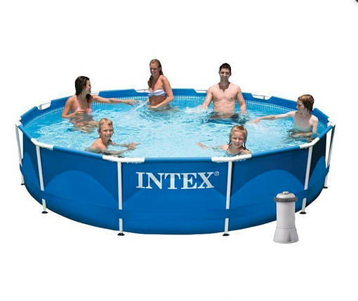 Каркасний басейн Intex Metal Frame 6503 л 366x76 см з насосом 2006 л/год тентом і підстилкою Синій (IP-172686), фото 2